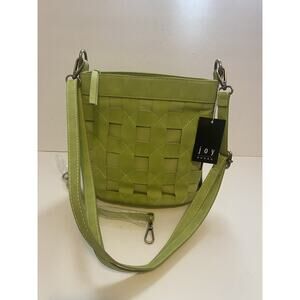 Joy Susan Lime Vegan Leather canvas bucket crossbody handbag adjustable strap